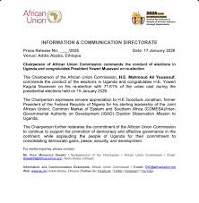African Union Commends Uganda Elections, Congratulates Museveni on Re-election